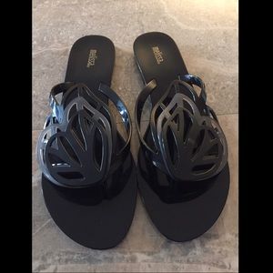 Melissa Layered Heart Flipflops in Black